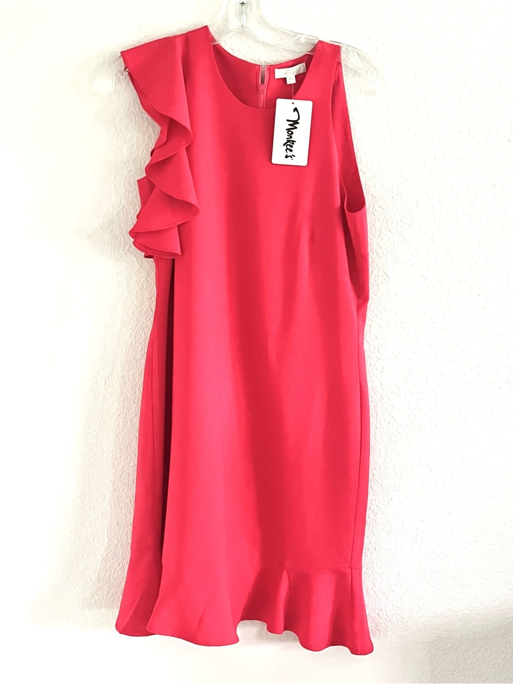 New Jade Ruffle-Shoulder Shift Dress in Bright Pink